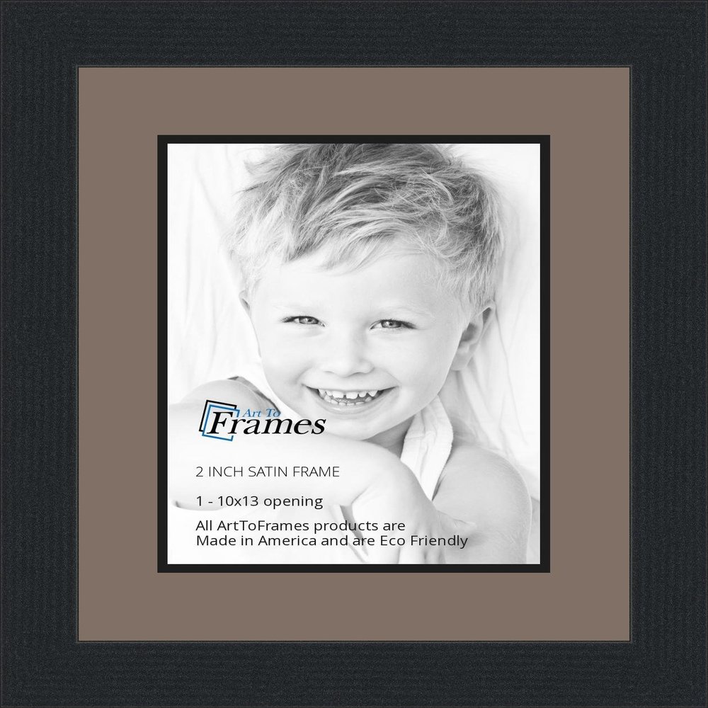 10x13 / 10 x 13 Picture Frame Satin Black .. 2'' Wide with a 2'' Double mat