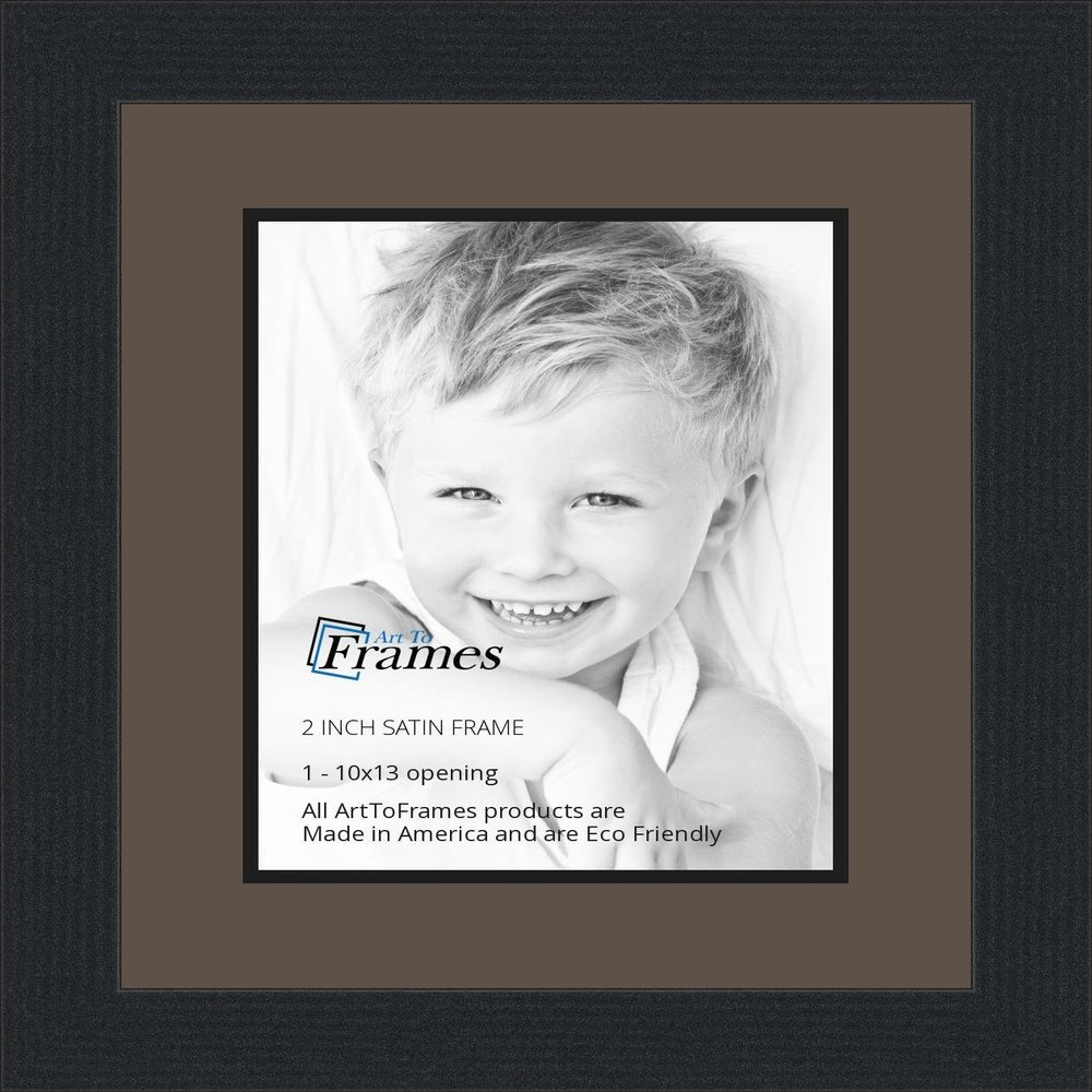 10x13 / 10 x 13 Picture Frame Satin Black .. 2'' Wide with a 2'' Double mat