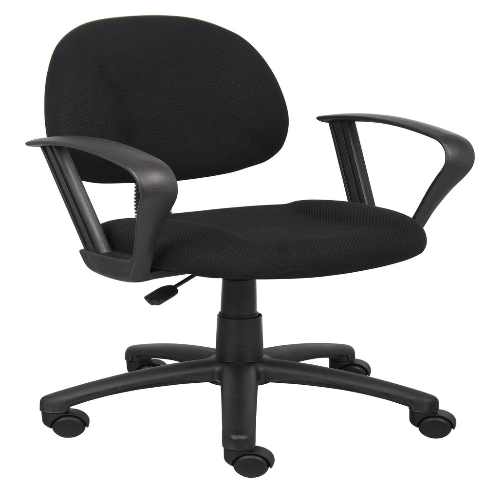 Boss Office Products Perfect Posture Delux Fabric Task Chair with Loop Arms in Black, Low-Back (B317-BK)