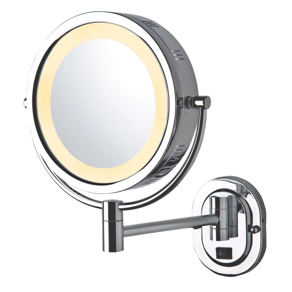 JERDON Lighted Wall-Mounted Makeup Mirror - Direct Wire Makeup Mirror with 5X Magnification - 8-Inch Diameter Mirror with Chrome Finish Wall Mount - Model HL165CD
