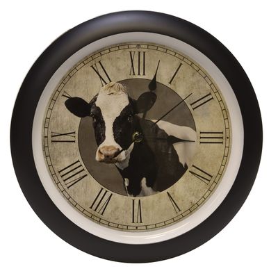 Mark Feldstein & Associates Cow Farmhouse Collection Vintage Natural Brown 13 inch Sound Wall Clock