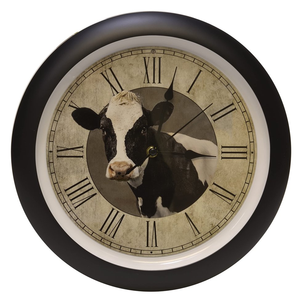 Mark Feldstein & Associates Cow Farmhouse Collection Vintage Natural Brown 13 inch Sound Wall Clock