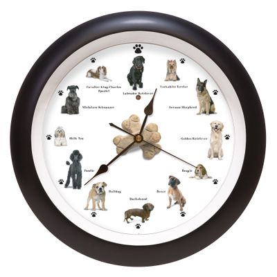 Mark Feldstein & Associates Barking Dog Sounds Wall Clock, 13 Inch, Black, 12 Popular Breeds