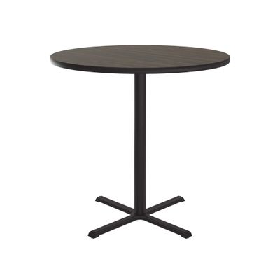 Correll 36" Round, 42" High Standing, Barstool Height Caf & Break Room Bistro Table, Walnut High Pressure Laminate Top, Cast Iron Base (BXB36R-01)