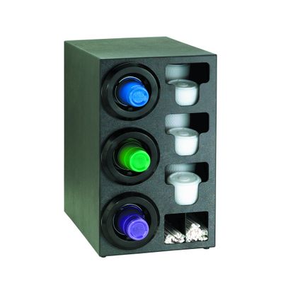 DISPENSE-RITE STL-C-3LBT Countertop Cup Dispensing Cabinet, (3) STL-2F Cup Dispensers with Built-in Lid and Straw Organizer, Fits 844 oz Cups and Lids, Black Polystyrene, 24-1/4"H x 13"W x 23"D