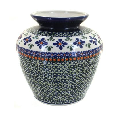 Blue Rose Polish Pottery - Green Mosaic Flower Medium Vase - 7.75" Tall - Ceramic Flower Vase, Decorative Floral Design for Table, Shelf or Mantel Dcor