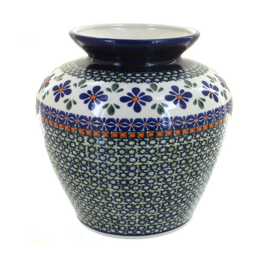 Blue Rose Polish Pottery - Green Mosaic Flower Medium Vase - 7.75" Tall - Ceramic Flower Vase, Decorative Floral Design for Table, Shelf or Mantel Dcor
