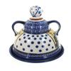 Blue Rose Polish Pottery - Blue Grapes Cheese Lady with Cobalt Trim - 7.5" Diameter - Polish Pottery Ceramic Cheese Keeper with Lid, Decorative Butter or Cheese Dish view 1
