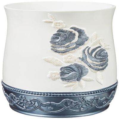 Popular Bath Blossom Rose Style Waste Basket Modern Luxury Decor, Blue