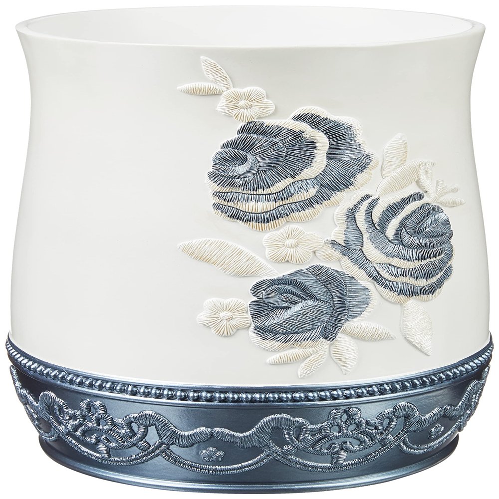 Popular Bath Blossom Rose Style Waste Basket Modern Luxury Decor, Blue