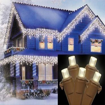 Vickerman Warm Clear LED Wide Angle Icicle Christmas Lights with 3.5" Spacing and Brown Wire, Set of 70