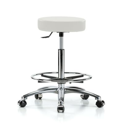 Perch Chrome Rolling Single Lever Height Adjustable Swivel Stool (Off-White Vinyl, Counter Height 24-34" with Footring)