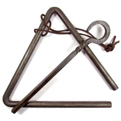 Artisan Owl Forged Metal Triangle Chuckwagon Dinner Bell with Hand Cut Leather Strap - Rustic Western Style Hotrolled Steel Bell for Outdoor or Indoor Use
