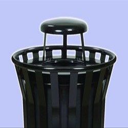 Black Steel Rain Cap Trash Receptacle Lid (36 gal./Brown)