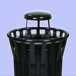 Black Steel Rain Cap Trash Receptacle Lid (36 gal./Brown)