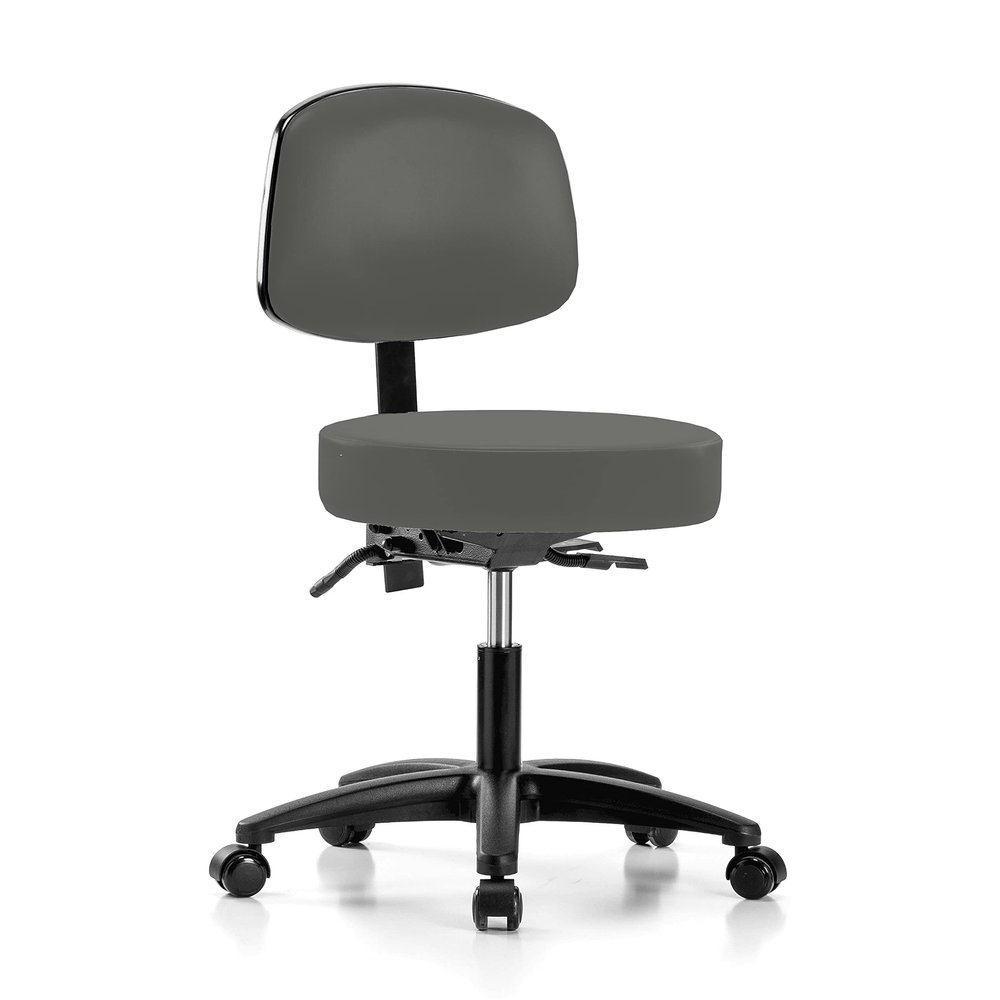 Perch Ergonomic Exam Stool with Back, Casters, 18-23", Charcoal Vinyl
