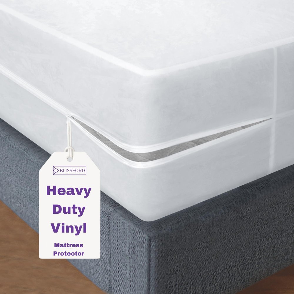 BLISSFORD Plastic Mattress Protector Zippered Full XL, Waterproof Vinyl Mattress Cover, Heavy Duty Noiseless Mattress Encasement