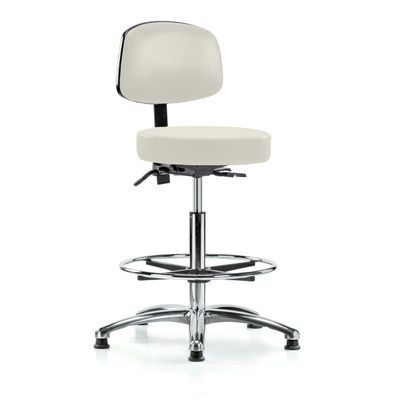 Perch Chrome Walter Stationary Height Adjustable Doctor's Stool with Back and Footring | Counter Height | 300-Pound Weight Capacity | (Off-White Vinyl)