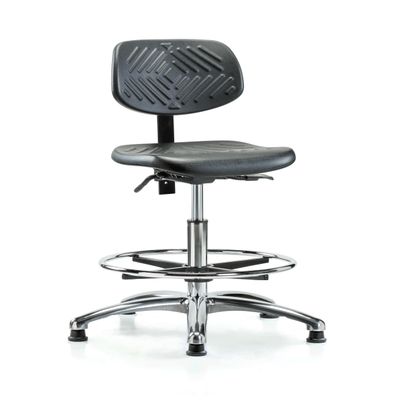 Perch Chrome Stationary Ergonomic Industrial Chair with Foot Ring | Medium Bench Height 20-28"