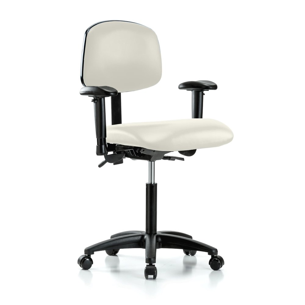 Perch Task Chair, Adjustable Arms, Casters, 21-28.5", Off-White Vinyl