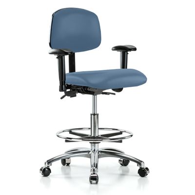 Perch Chrome Multi-Task Office Chair with Adjustable Armrests and Foot Ring | Medium Bench Height 20-27" | Newport Fabric