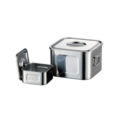 (Akagawa) AG 18-8 Shallow Square Kitchen Pot, 7.1 inches (18 cm), No Hands, with Knobs