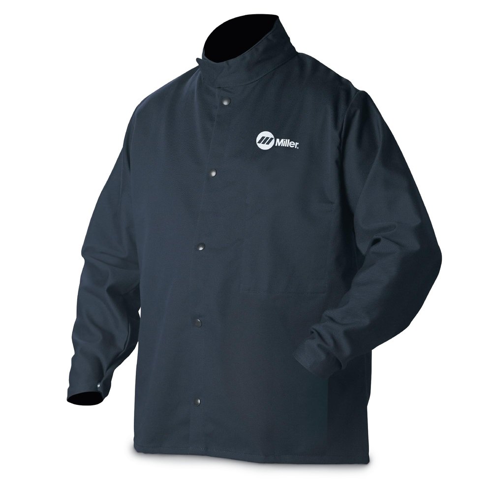 Miller Classic Cloth Jacket - 9oz Navy Cotton Welding Jacket XL - Everyday-Use Welder Jacket for Men & Women - Light-Duty Cloth Jackets for Welding - Flame Resistant Jackets (Navy Blue)