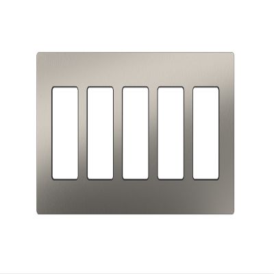 Lutron Claro Light Switch Cover Plate, 5 Gang Wallplate, for Decorator Light Switches, Rocker Light Switch Cover, Outlet Cover, Screwless Switch Plate Cover, Gloss, CW-5-SS, Stainless Steel