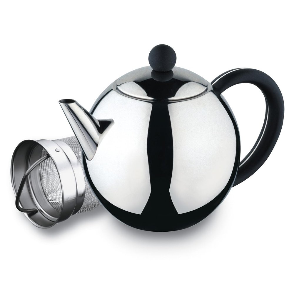 Caf Ole Rondo Stainless Steel Tea Pot Easy Pour Teapot with Infuser Basket 50oz 1500ml
