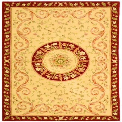 SAFAVIEH French Tapis Collection 6' x 9' Beige / Dark Red FT224A Handmade Country Cottage Premium Silk & Wool Area Rug