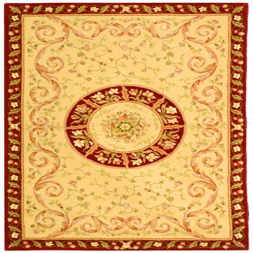 SAFAVIEH French Tapis Collection 6' x 9' Beige / Dark Red FT224A Handmade Country Cottage Premium Silk & Wool Area Rug