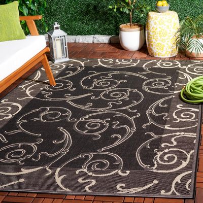 SAFAVIEH Washable Rug Outdoor Courtyard Collection - 5'3" x 7'7", Black & Sand, Non-Shedding & Easy Cleaning, Ideal for Patio, Backyard, Mudroom (CY2665-3908)
