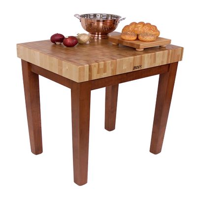 John Boos American Heritage Chef's Block Prep Table with Butcher Block Top Base Finish: Barn Red, Shelves: Not Included