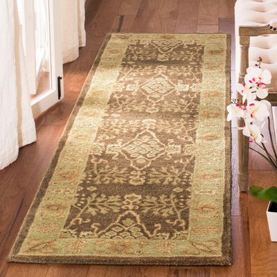 SAFAVIEH Bergama Collection 2'3" x 10' Brown / Green BRG190B Handmade Traditional Oriental Premium Wool Runner Rug