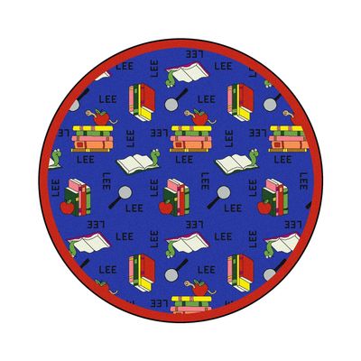 Joy Carpets Bookworm (Spanish) 7'7" Round Area Rug in Color Blue
