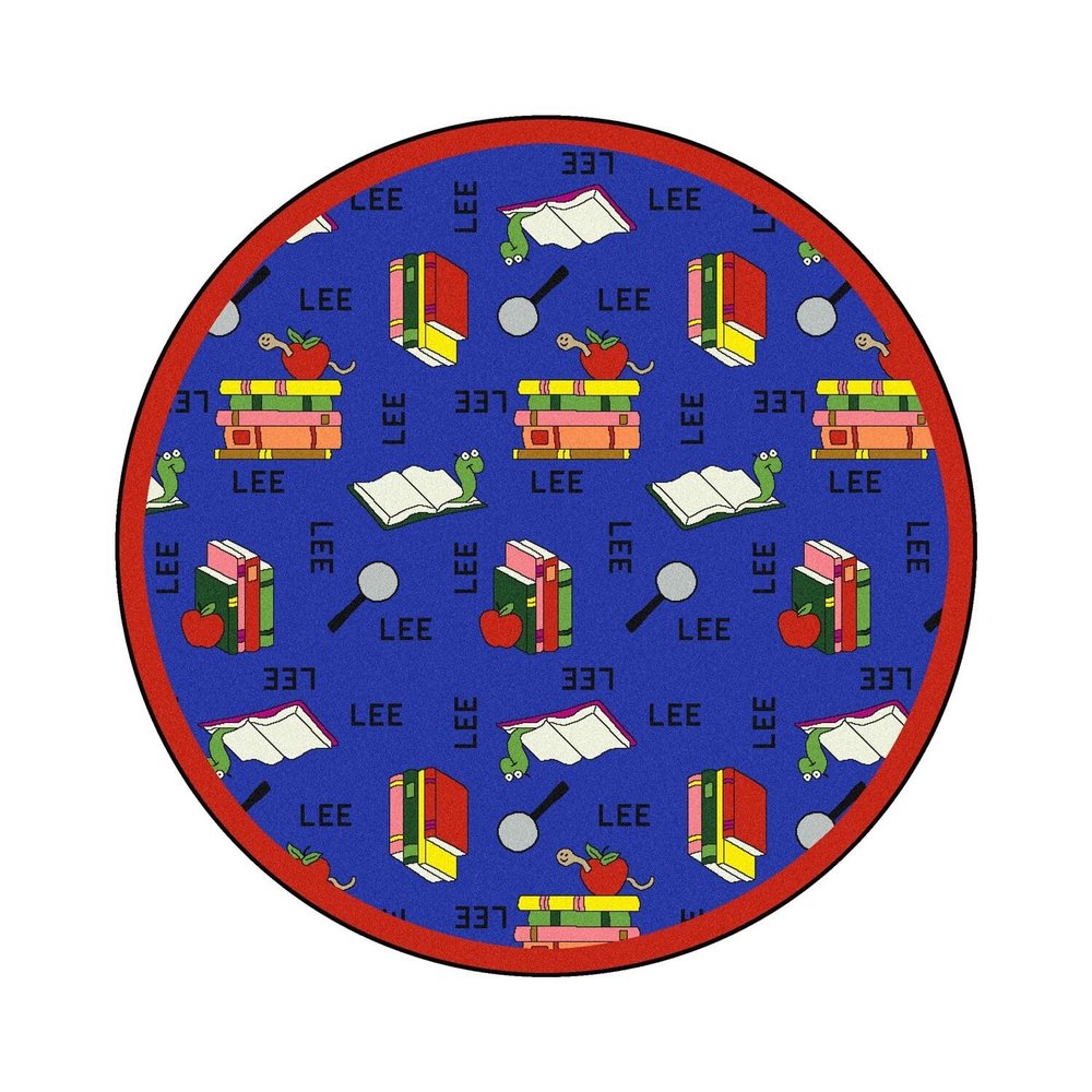 Joy Carpets Bookworm (Spanish) 7'7" Round Area Rug in Color Blue