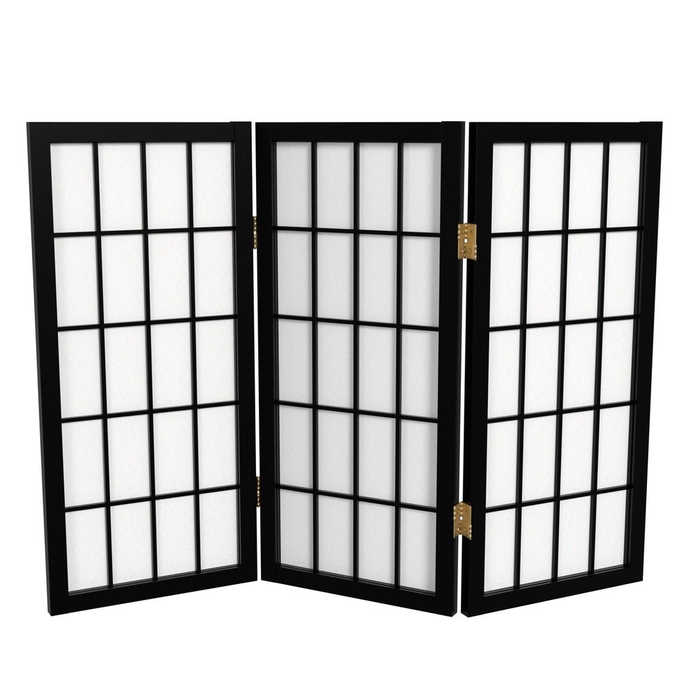 2 ft. Short Desktop Window Pane Shoji Screen - Black - 3 Panels