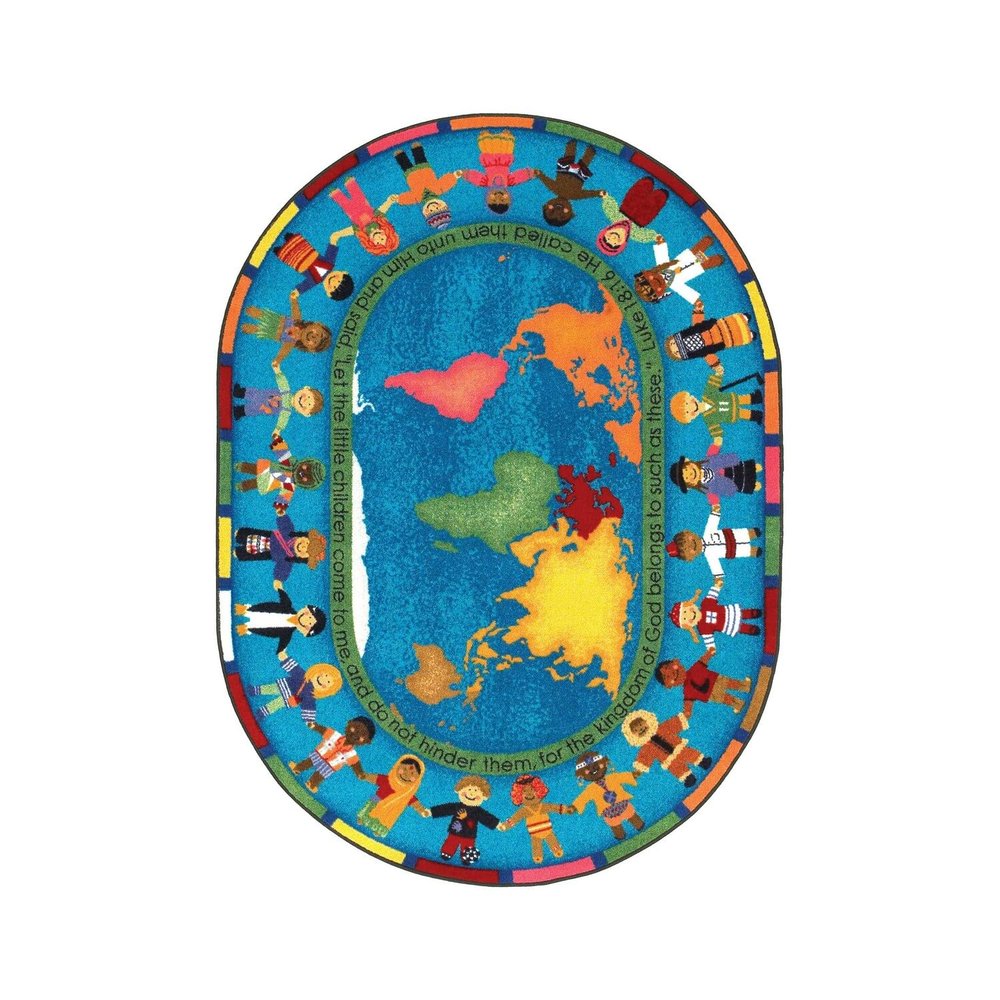 Joy Carpets Let The Children Come 10'9" x 13'2" Oval Area Rug in Color Multi
