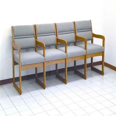 Wooden Mallet Valley Four Seat Chair with Center Arms Medium Oak/Charcoal Grey