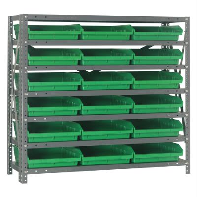 Quantum Storage Systems 1839-110GN Steel Shelving Unit with 4" Shelf Bins, 18" D x 36" W x 39" H, Green