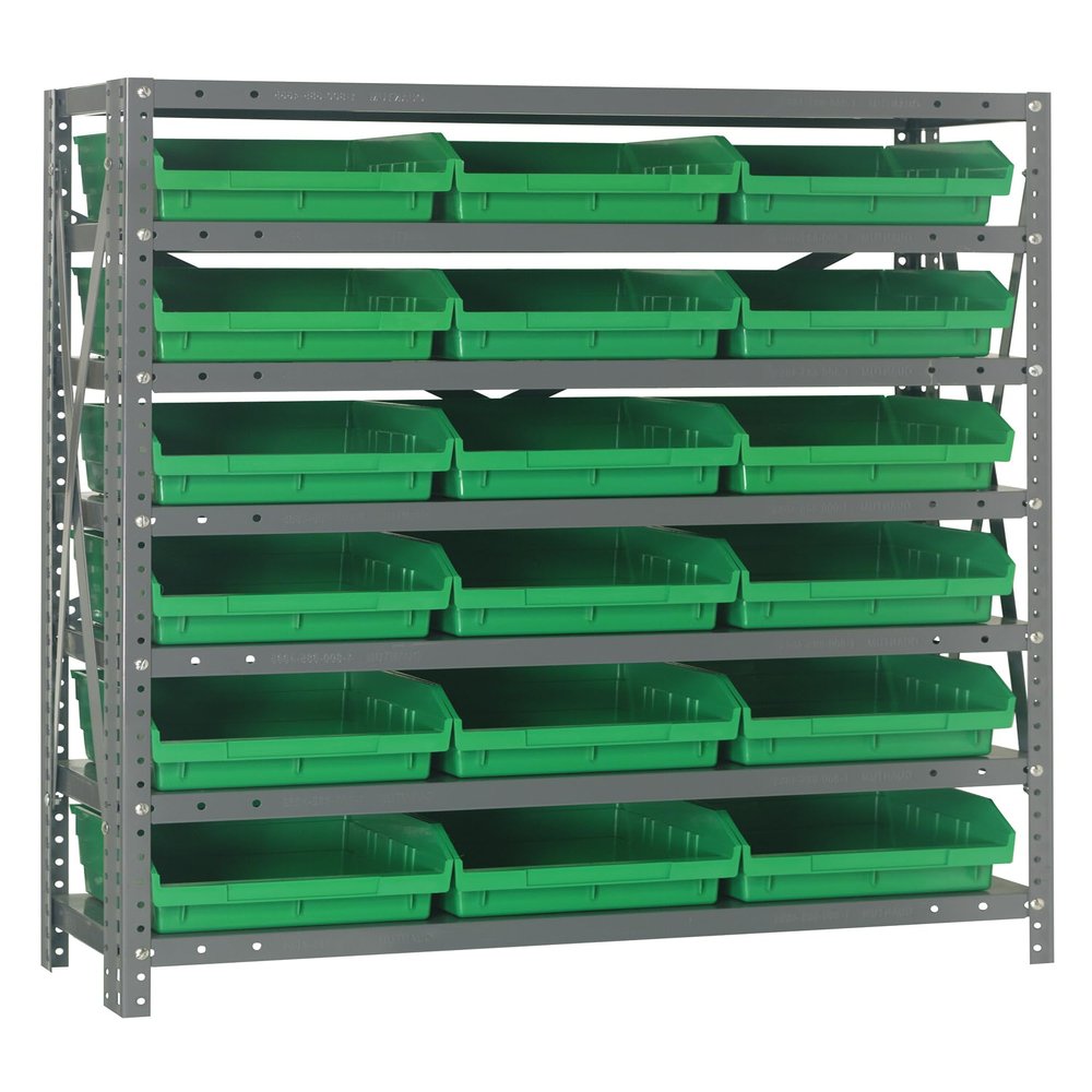 Quantum Storage Systems 1839-110GN Steel Shelving Unit with 4" Shelf Bins, 18" D x 36" W x 39" H, Green