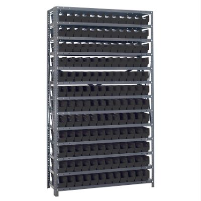 Quantum Storage Systems 1275-100BK Solid Heavy Duty 13 Shelves 144 Economy Black Bins 75" H x 36" W x 12" D