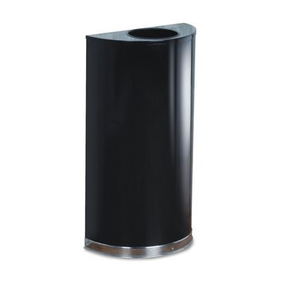 Rubbermaid Half Round Receptacle, 12 Gallon Waste Bin, 34.8 x 11.5 x 20.5 Inches, Open Top with Vinyl Trim, Black and Chrome, Indoor Trash Container