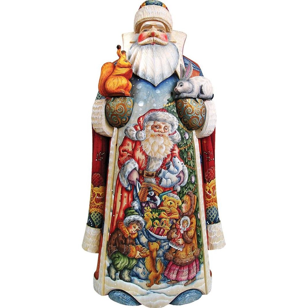G. Debrekht Designocracy Sharing Joy Village Santa Hand-Painted Wood Carved Masterpiece - 215620