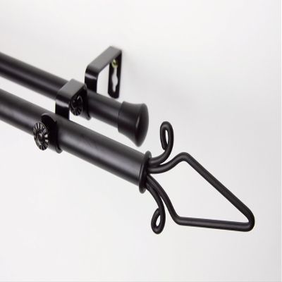A&F Rod Decor - Double Curtain Rod Set 120-170 inch w/Summit Finial - Black