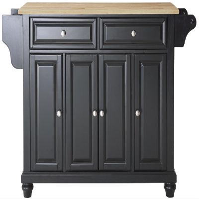 Crosley Furniture Cambridge Wood Top Rolling Kitchen Island Storage Cart, Microwave Stand, Spice Rack, Black