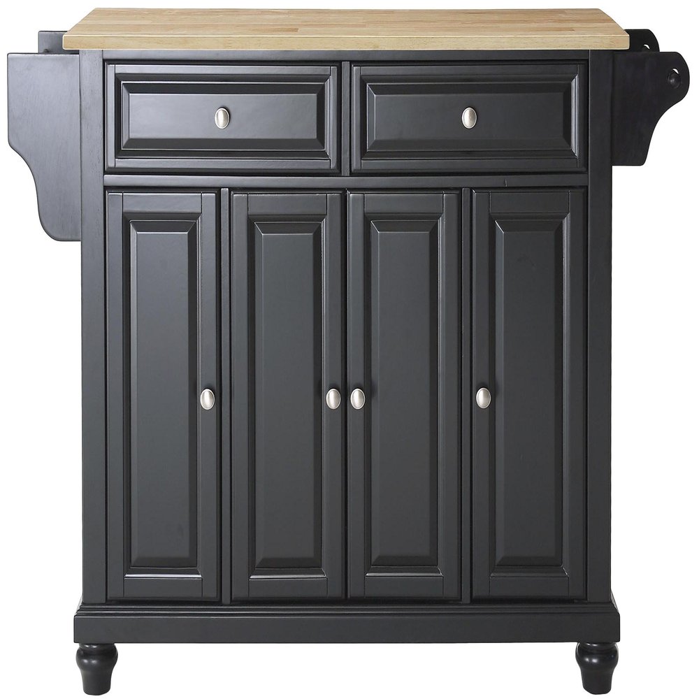 Crosley Furniture Cambridge Wood Top Rolling Kitchen Island Storage Cart, Microwave Stand, Spice Rack, Black