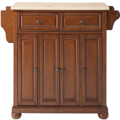 Crosley Furniture Alexandria Wood Top Rolling Kitchen Island Storage Cart, Microwave Stand, Spice Rack, Cherry