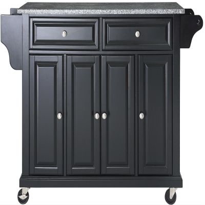 Crosley Furniture Full Size Granite Top Rolling Kitchen Island Storage Cart, Microwave Stand, Spice Rack, Black