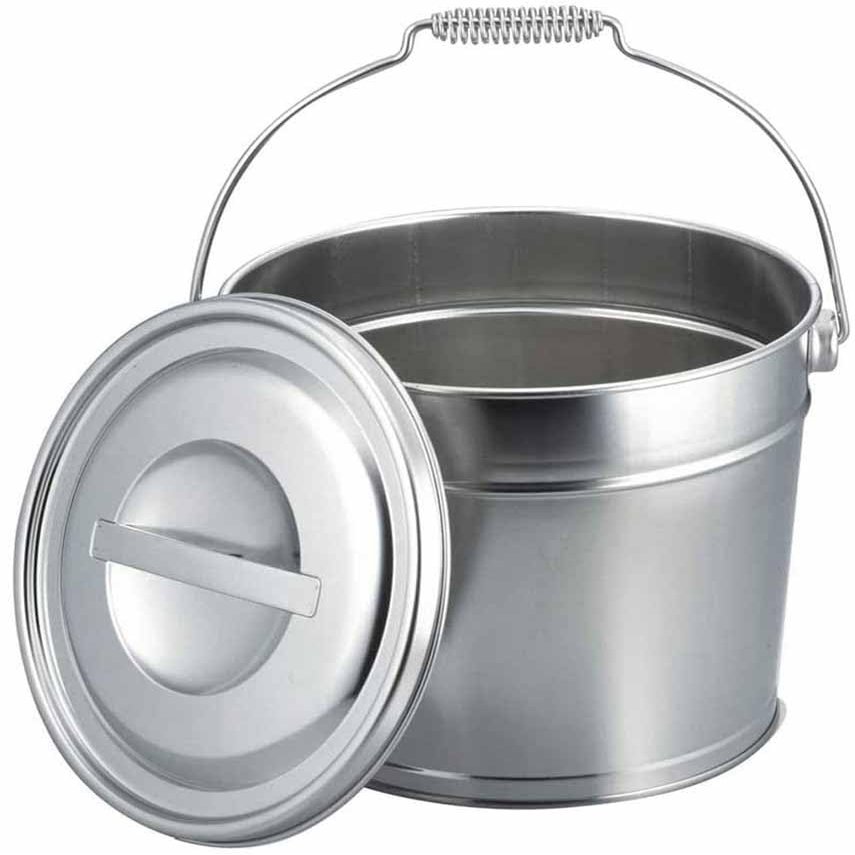 Shimomura 20442 Tsubamesanjo Bucket with Lid, 2.8 gal (8 L), Made in Japan, Stainless Steel, Car Washing, Cleaning, Garbage Bin, Unbreakable, Durable, Outdoor